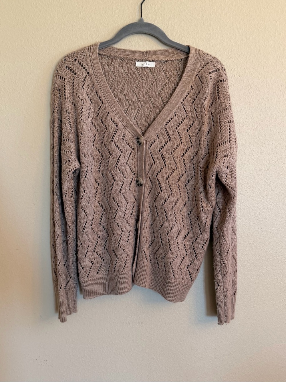 Maurices Taupe Open-Knit V-Neck Cardigan